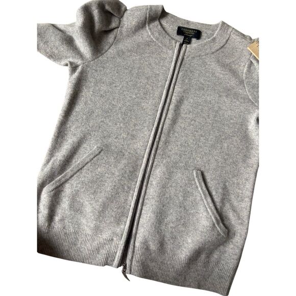 Charter Club Cashmere Full Zip Cardigan size S Zip Up Puff Sleeve Gray - Picture 8 of 10